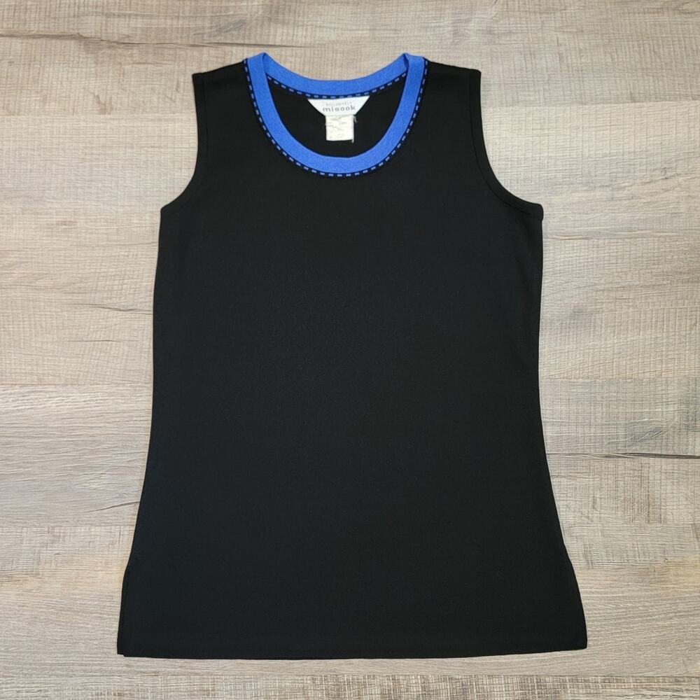 Exclusively Misook Size Small Acrylic Crew Neck‎ Tank Top Color Block Trim Black